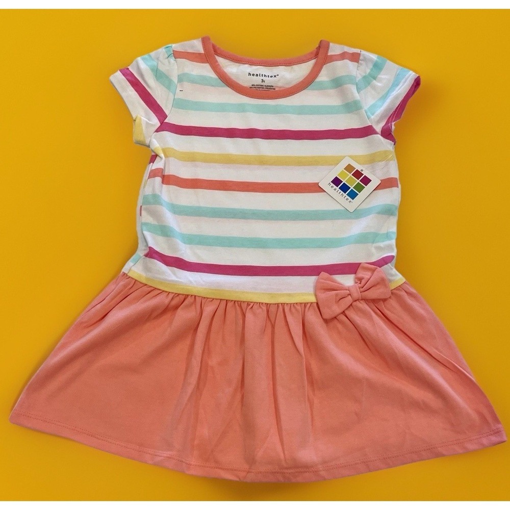 New Healthtex Girls Dress Size 3T Summer Knit Cozy Flare With Bow NWT